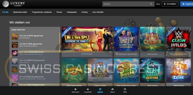 Auswahl an Spielen im Luxury Casino