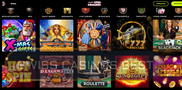Auswahl an Spielen im Spin Samurai Casino
