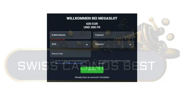 Anmeldevorgang im Megaslot Casino